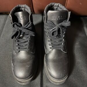 Black Vegan Leather Lace Up Ankle Boots Chunky Sole Womens EU 36